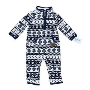NWT Carter's Baby Blue & White Fair Isle Fleece Jumpsuit - SIZE 6M